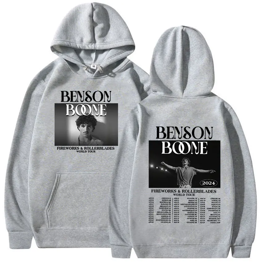 Benson Boone Fireworks and Rollerblades 2024 World Tour Hoodie Men's Hip Hop Retro Fashion Pullover Sweatshirt Fleece Streetwear