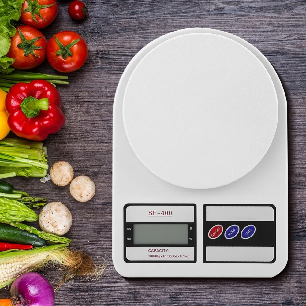 ABS Digital Kitchen Scale White 10kg Capacity Electronic Food Scale LCD Display oz/g Units Baking Scale Home Kitchen