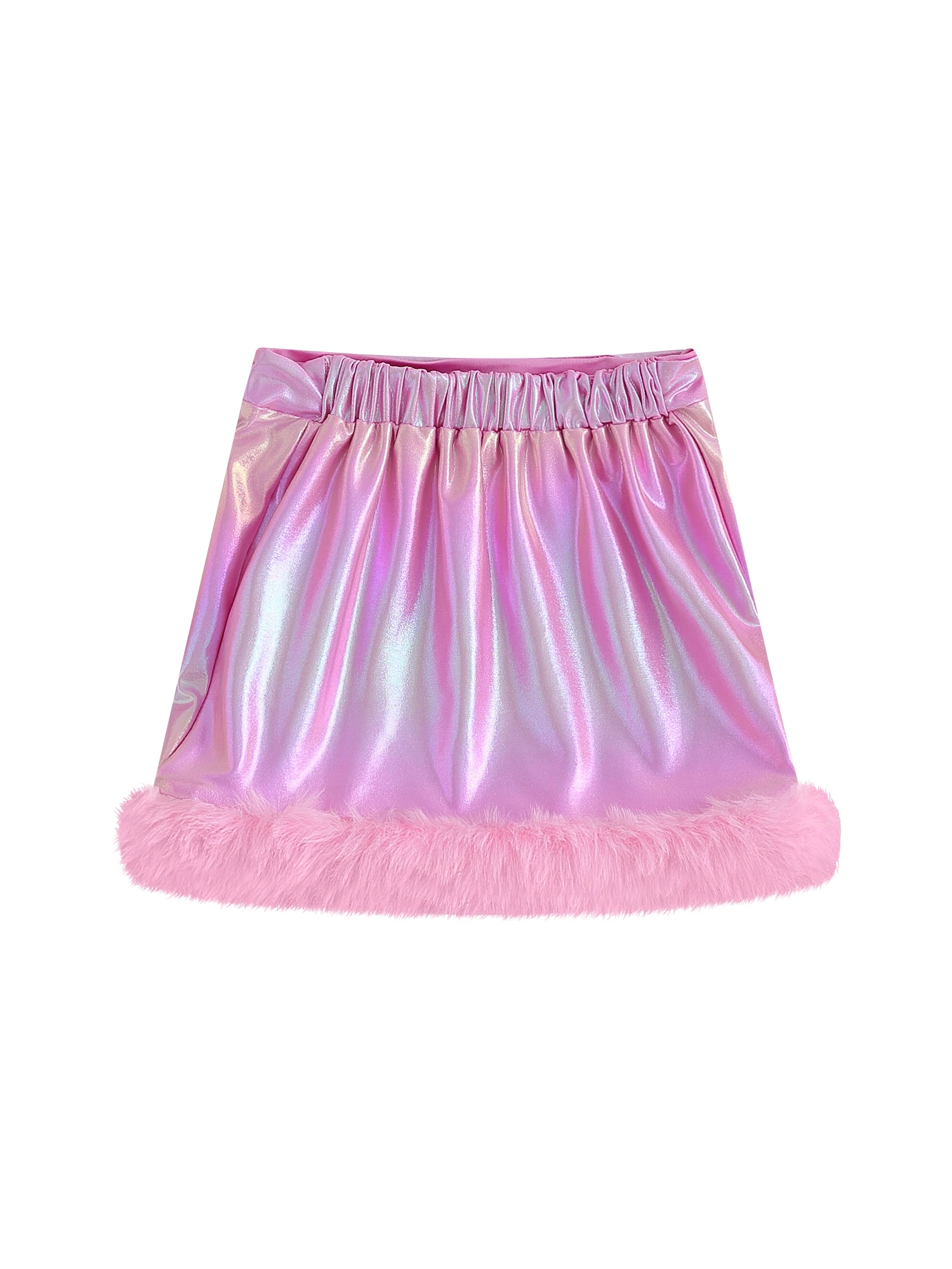 Girls Pink Faux Leather Frayed Hem A-line Skirt with Elastic Waistband - Stylish Mini Skirt for Western Cowgirl Streetwear