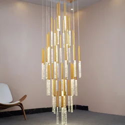 Modern LED Large Long Crystal Chandeliers Light Fixtures For Staircase Stair Lamp Luxury Hotel Villa Bedroom Hanging Lamps Loft