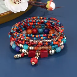 Bohemian Red Charm Beads Multilayer Bracelets & Bangles for Women Handmade Turquoises Beads Bracelet Femme Boho Jewelry