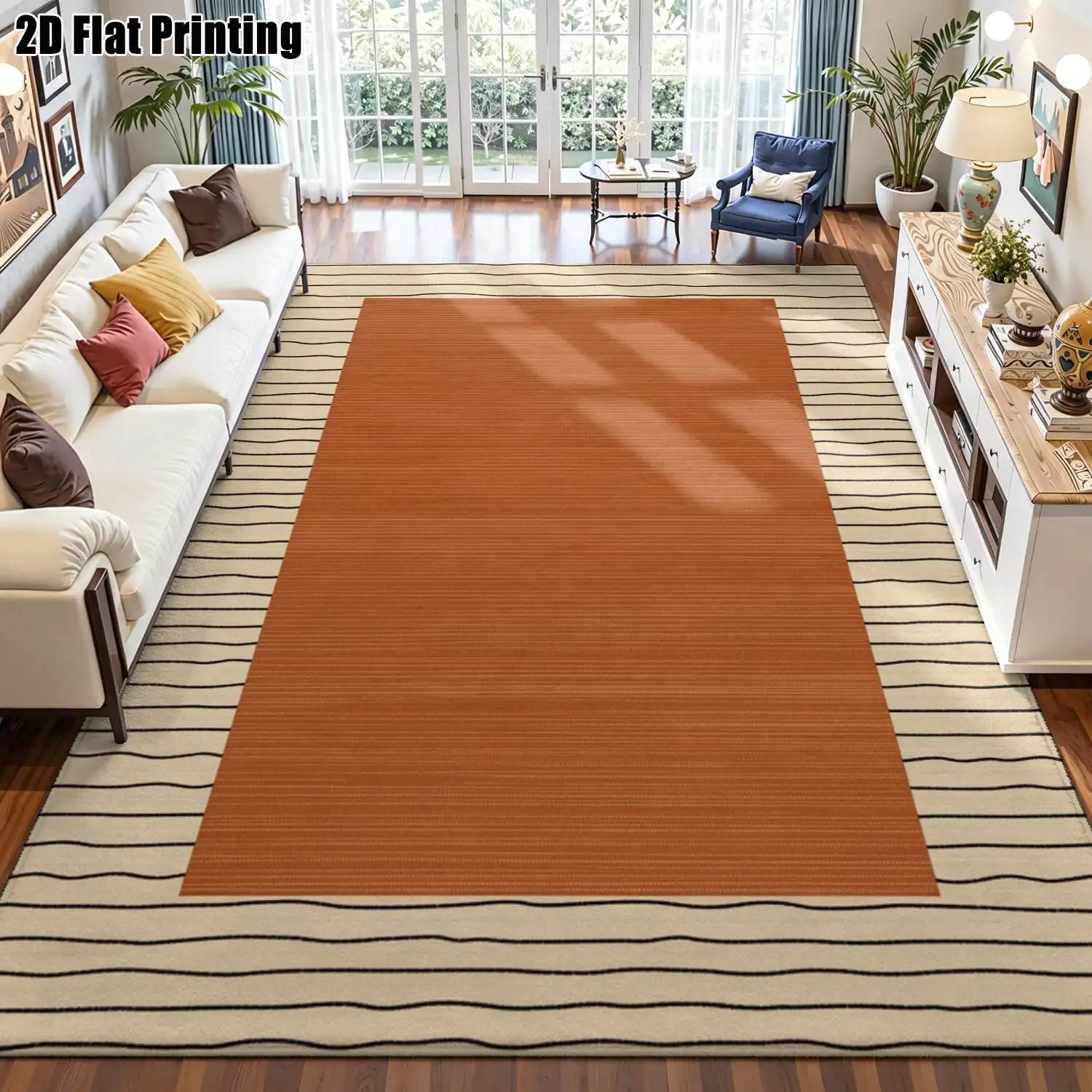 1Pc 2D Printed Carpet: Warm Brown Color-Blocked Wave Lines, Nordic & Modern Minimalist Style, Home Decor, Multiple Sizes, Machine Washable, Suitable for Multi-Scene Use