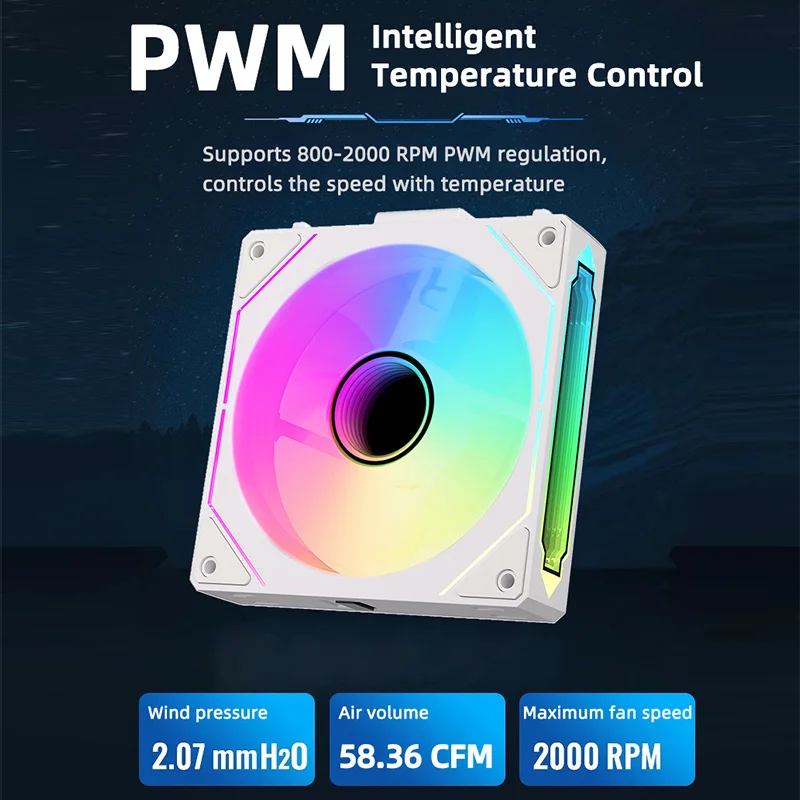 COOLCIRC PC 케이스 팬 120mm ARGB 미러 사이클 조명 효과 CPU 쿨러 팬 4핀 PWM 58.36CFM 컴퓨터 수랭 쿨러용 팬