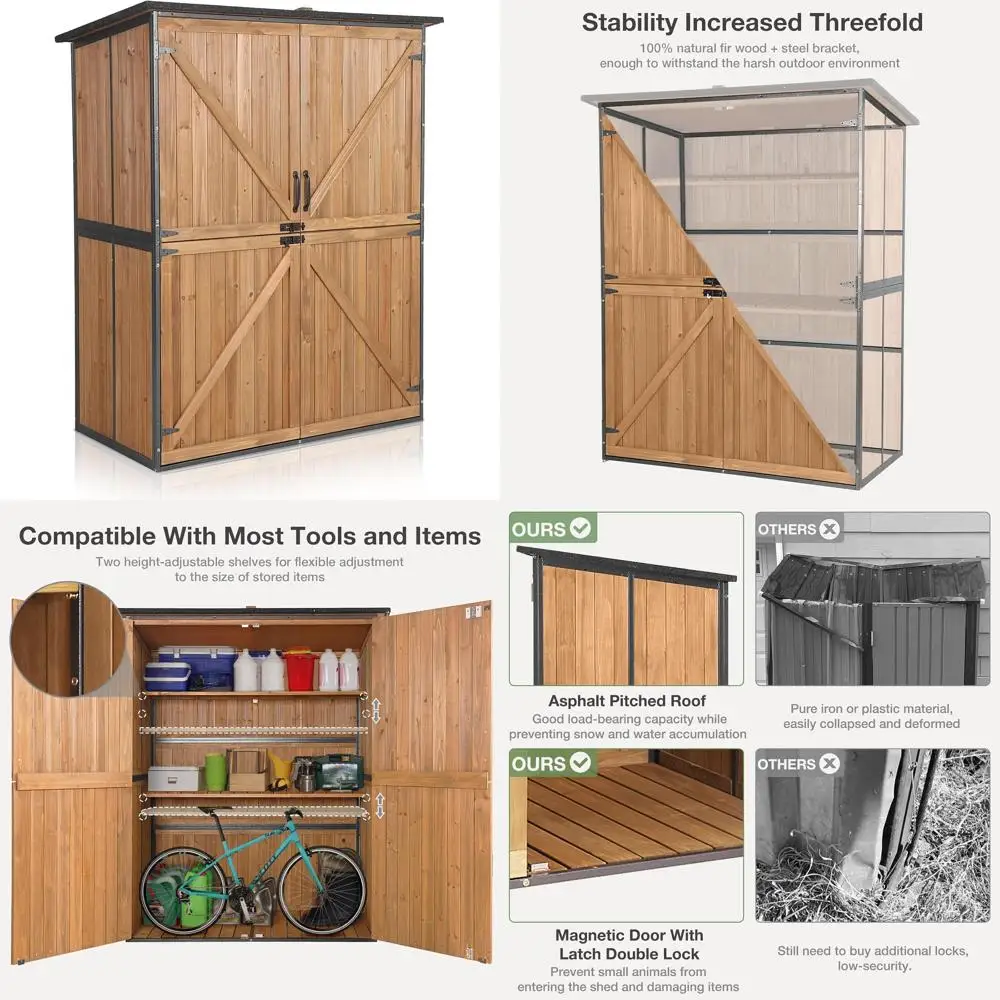 

Weatherproof Fir Wood Storage Shed with Adjustable Shelves and Dual Lock Security
