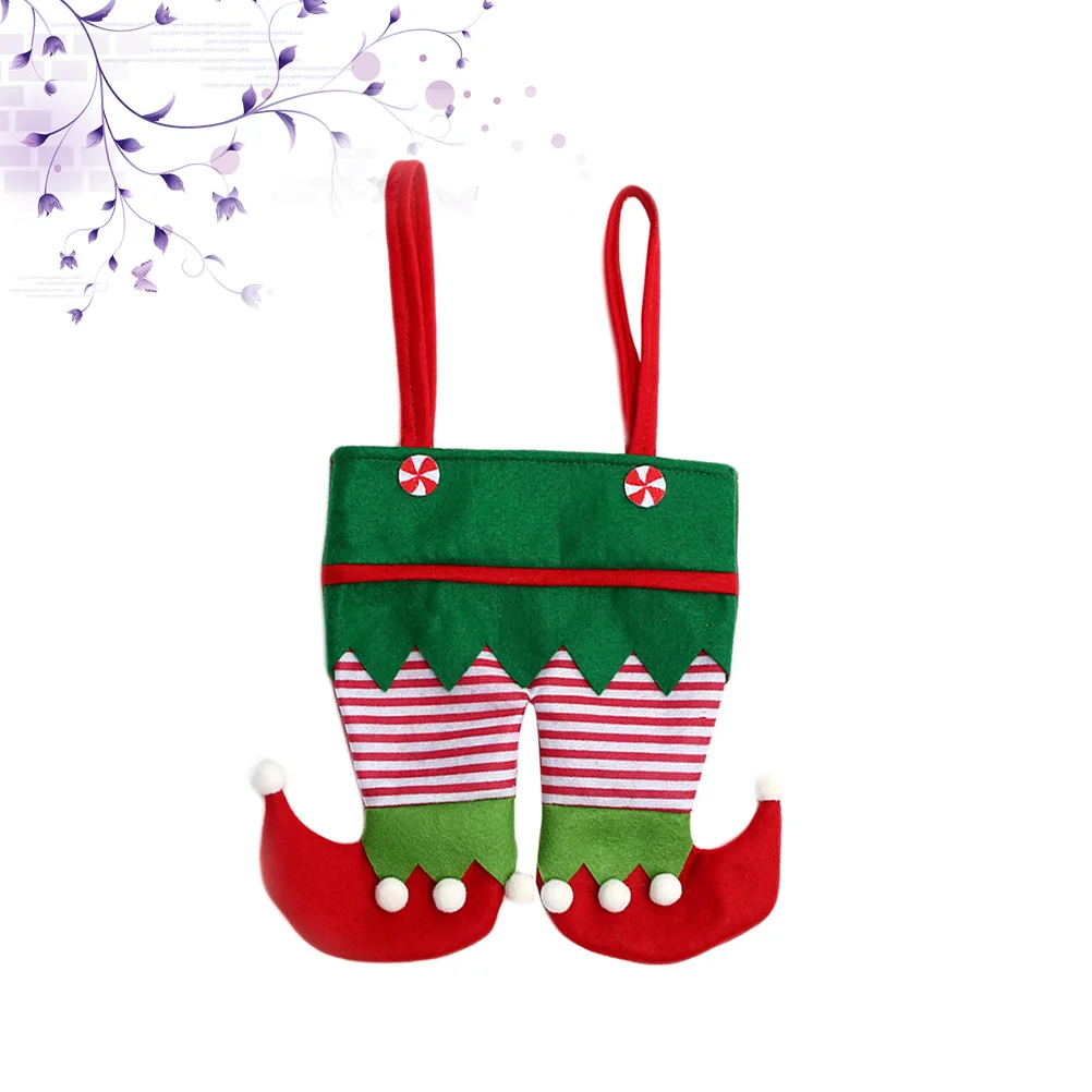 

Christmas Gift Bags Red Elf Feet Print Jumbo Candy Pouch for Portable Gift Handbag Holiday Party Decor Present Holder