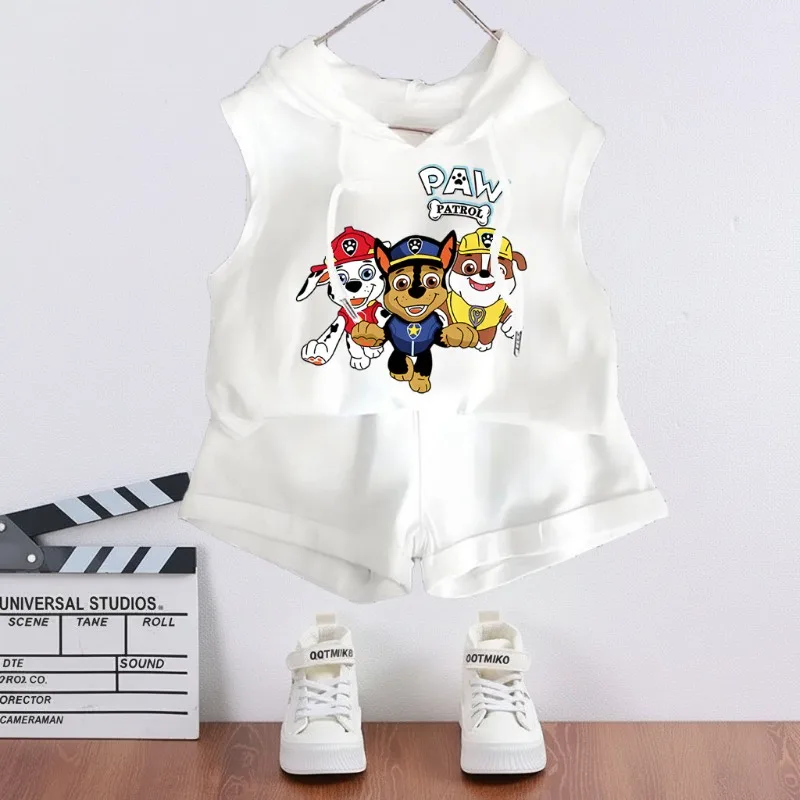 2026 SUMMER Children's Casual Hooded Vest Sets Kids Fashion Outfits Paw Patrol Printed Boys Sleeveless Vest and Shorts Two Piece