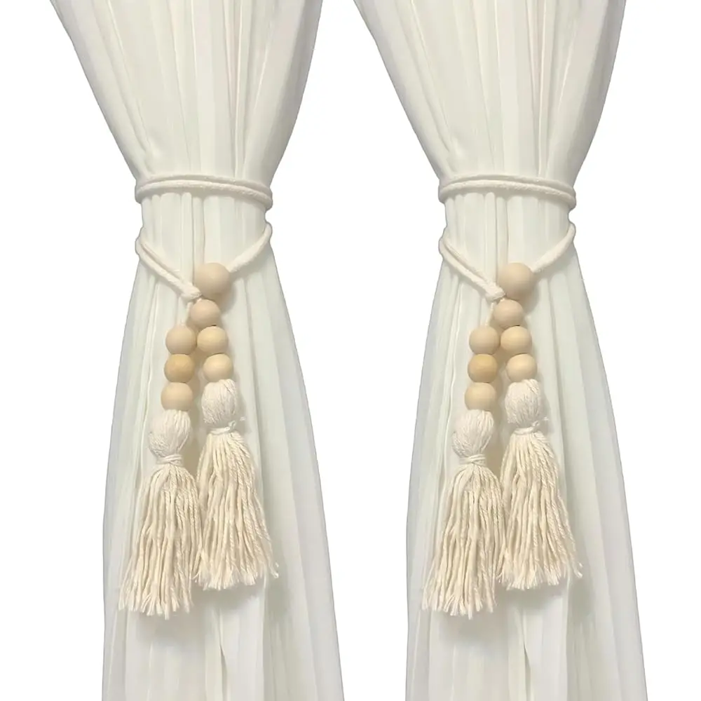

Деревянные бусины-подхваты для штор с кисточками, 2 шт., для прозрачных/драпированных штор, веревочные держатели для штор
