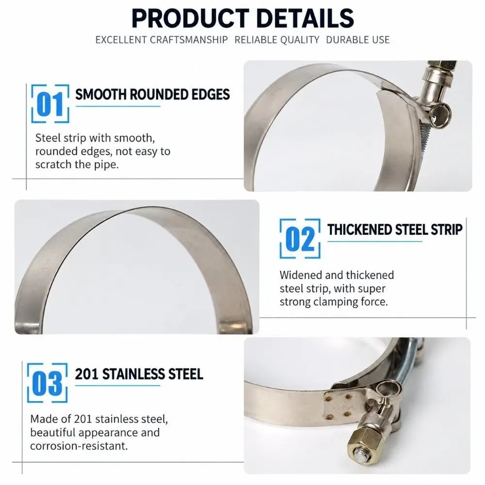 Reliable Stainless Steel T-Bolt Clamp 42mm-109mm Universal Intake Clamps Hose Clamps