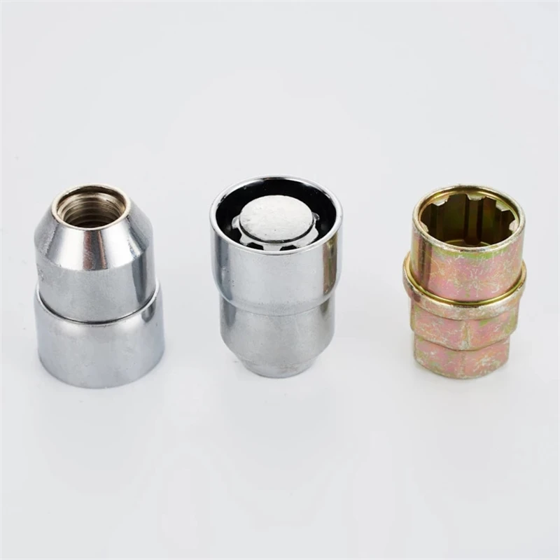 4PCS Chrome Socket Wheel Lug Nut Lock W/Key  M12x1.5 M12x1.25 4 Anti Theft Locking Nuts+1 Key Set