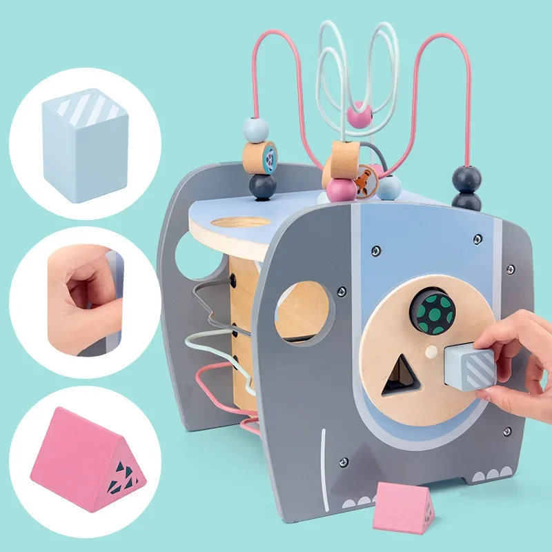 Montessori Holzperlenlabyrinth Interaktive Spiele Puzzle Multifunktionales geometrisches Spielzeug Sensorisches beschäftigtes Brettspiele Konstrukteur