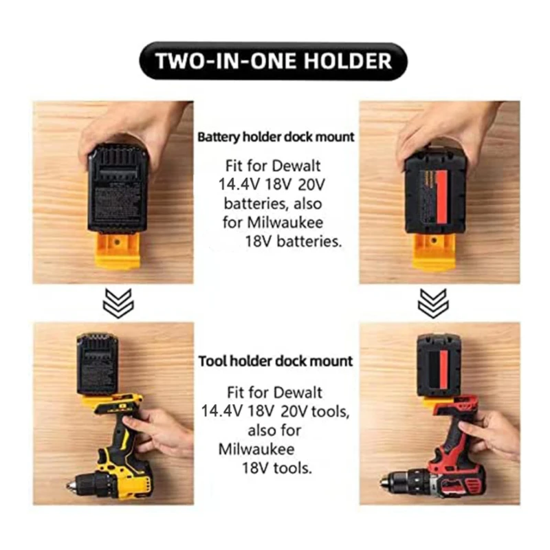 Zwincky ที่วางเครื่องมือแบตเตอรี่, ที่ใส่สว่านแบบ2-in-1สำหรับ DeWalt สำหรับ milwaukee 18V 20V ที่แขวนเก็บเครื่องมือไฟฟ้า