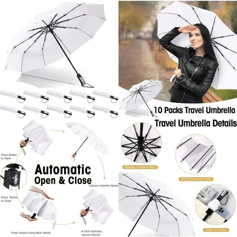 

Windproof Travel Umbrellas Set of 10 Collapsible Compact Folding Automatic Rain Umbrellas for Weddings and Outdoor Events