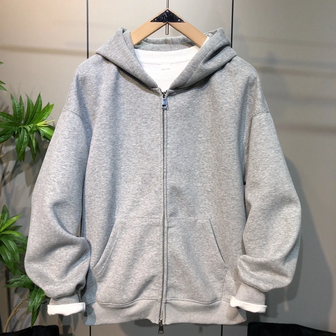 

Loose Fit Men's Hoodie Jaet Casual Simple Color Zipper Closure Autumn Outerwear Comfortable Breathable Cotton Blend