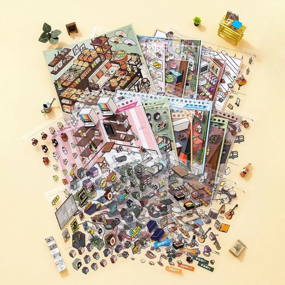 

Supermarket 3D Miniature Sticker Book Gourmet Paradise Exquisite Illustrations PET Die Cut Stickers 3D Miniature PET Die Cut