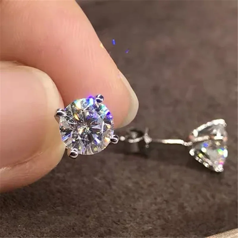 

FL 1 Carat Diamond Jewelry Garnet Earring for Women Solid S925 Sterling Silver Orecchini Bijoux En 925 Diamond Stud Earring Girl