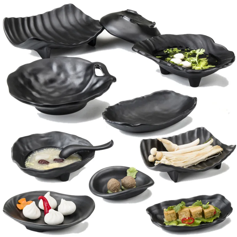 Irregular, melamine servies，tableware, noodle bowl, rice bowl, sauce plate, snack plate, sushi plate, black frosted plastic bowl