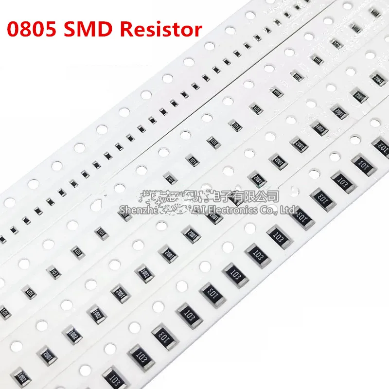 Resistencia SMD de 100 piezas, 0805, 1%, 0R ~ 10M, 1/8W, 0, 1, 10, 100, 150, 220 Ohm, 1K, 330 K, 10K, 2,2 K, 1R, 10R, 100R, 150R, 220R, 330R