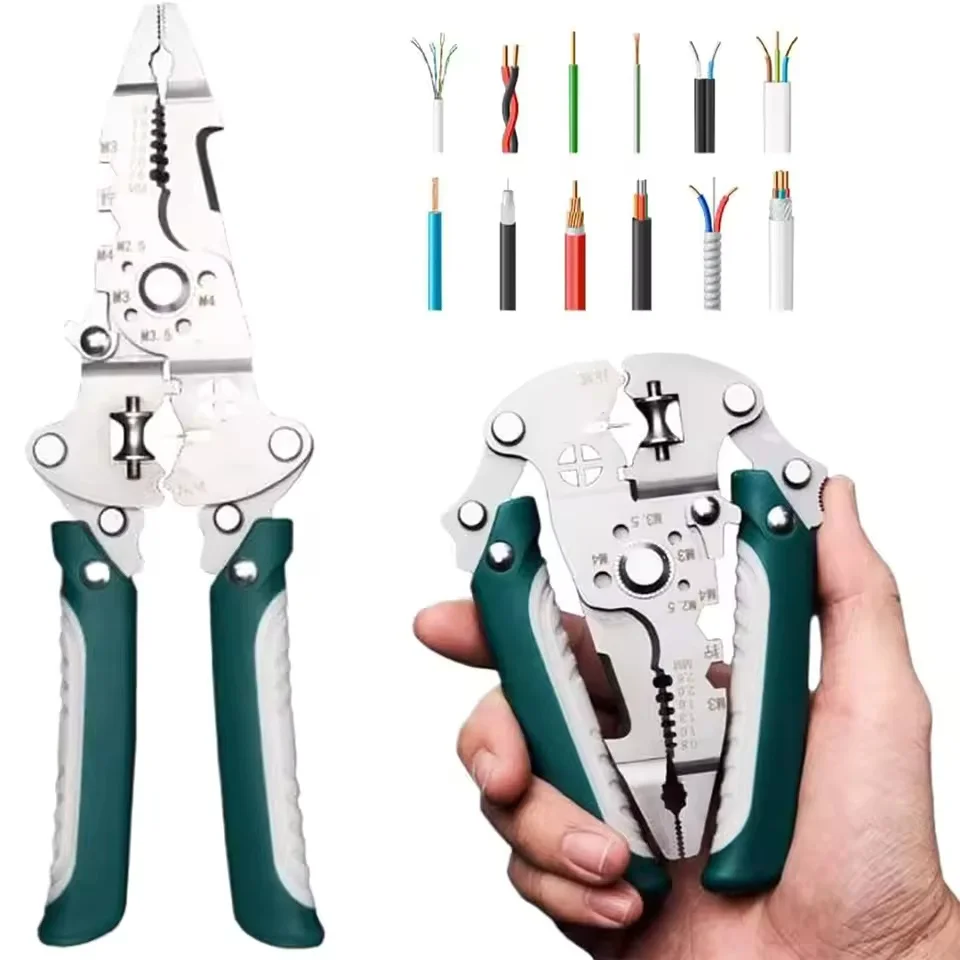 Foldable wire stripper, pulley design multi-function electrician wire splitter wire winding pliers crimping pliers hand tool