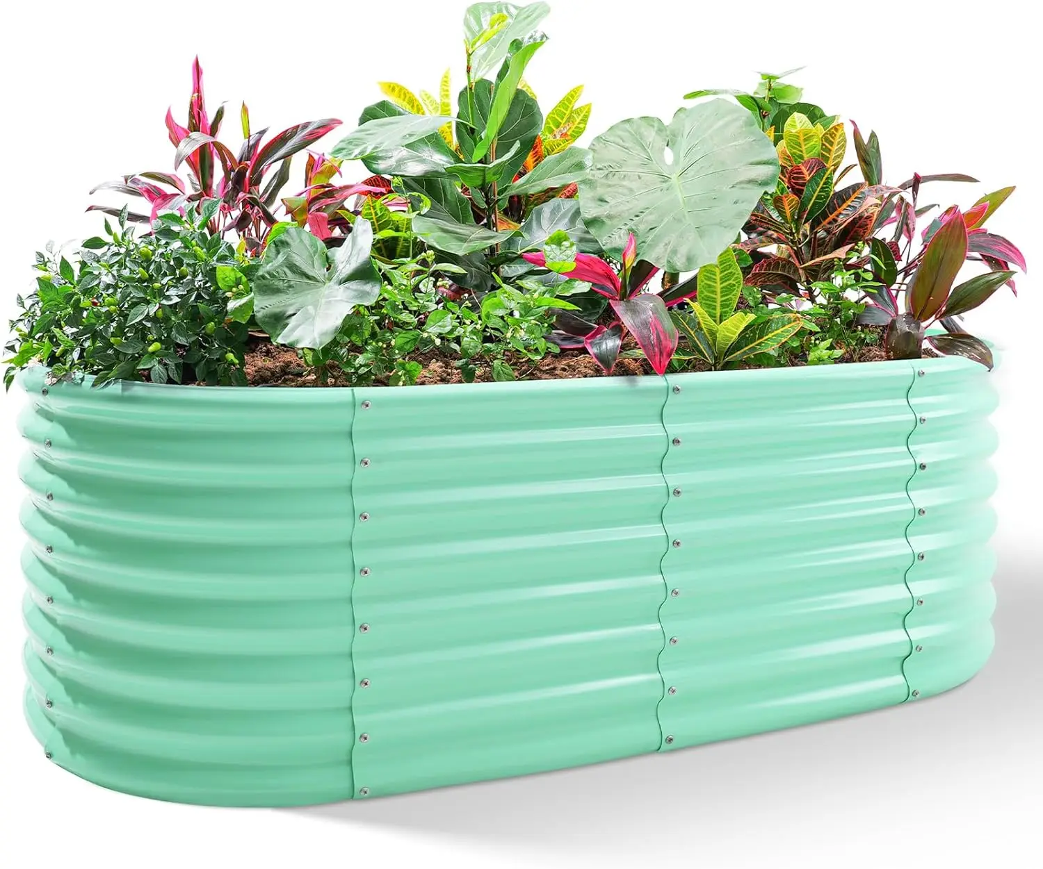 

24“ Tall 4×2ft Galvanized Raised Garden Bed Kit, Galvanized Planter Garden Boxes Outdoor, Oval Large Metal Raised Gard