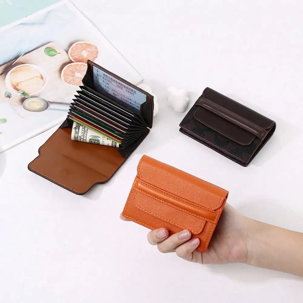 Borsa per carte in PU tinta unita alla moda, semplici supporti LD multi slot, porta carte RFID, mini borsa per carte compatta