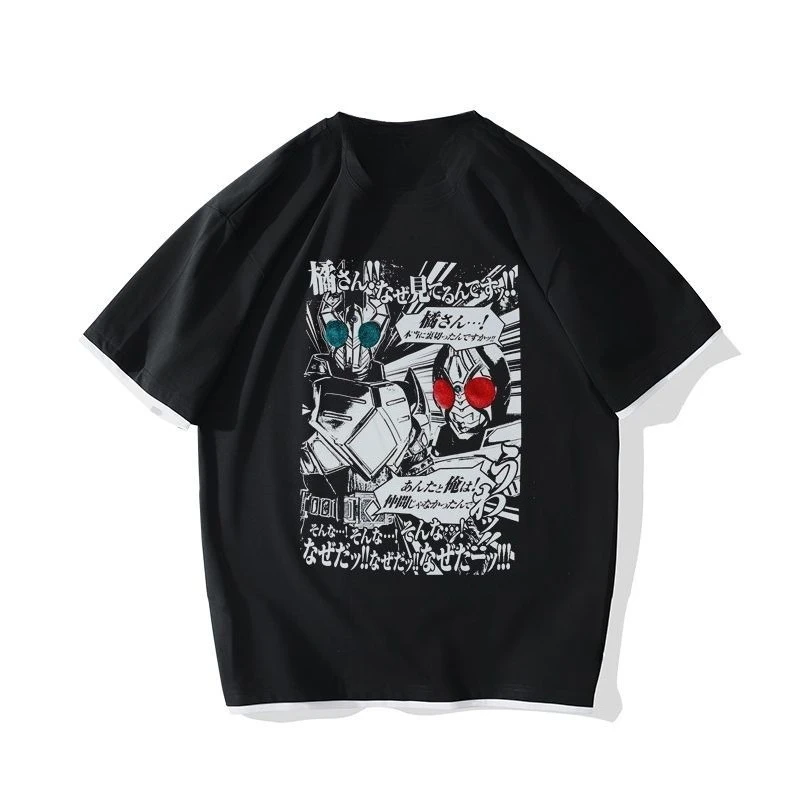 Camiseta con gráfico de Anime Newtrons, ropa de calle de verano 2025, camisa extragrande de algodón negro con estampado de Robot y cómic