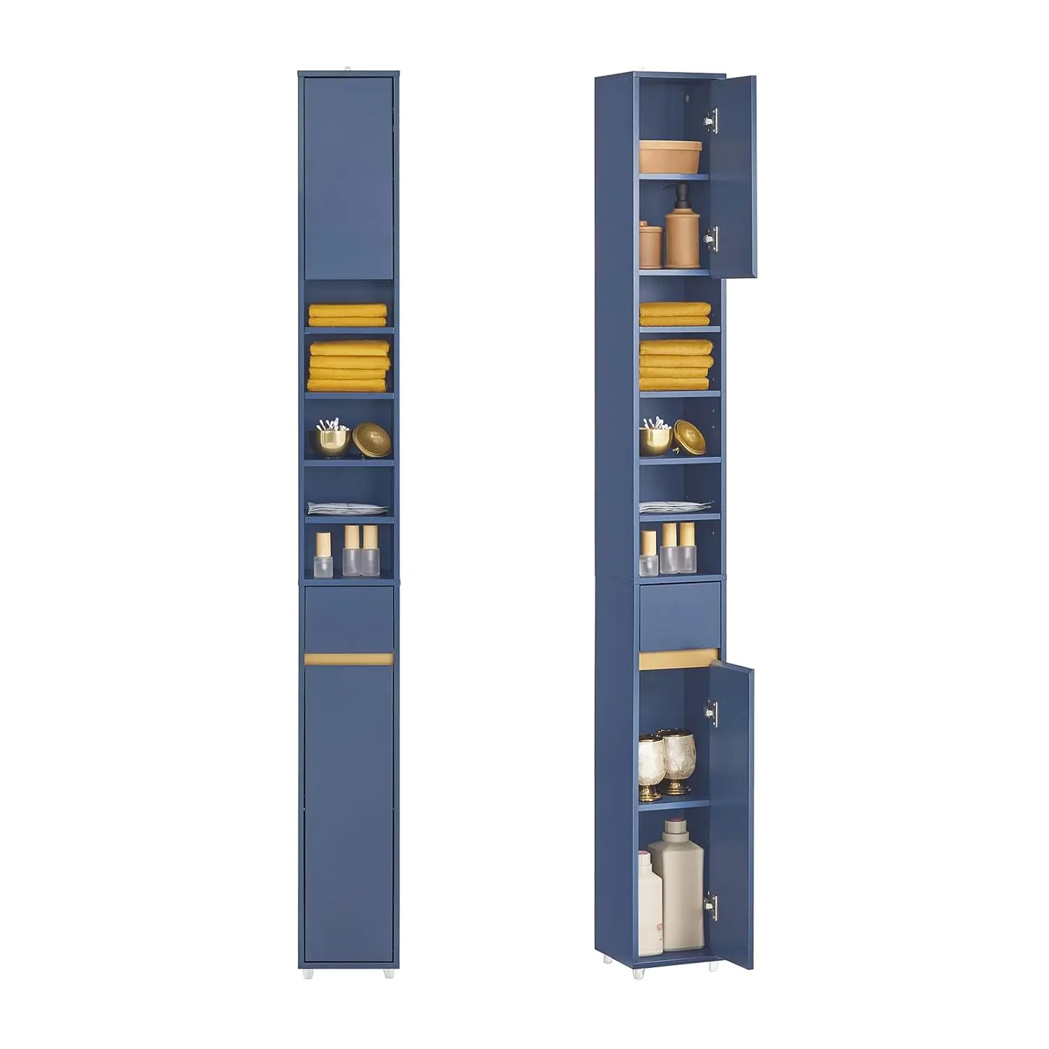 

Narrow Bathroom Storage Cabinet Adjustable Shelves Anti-Tipping Tall Floor Cupboard Blue Customized
