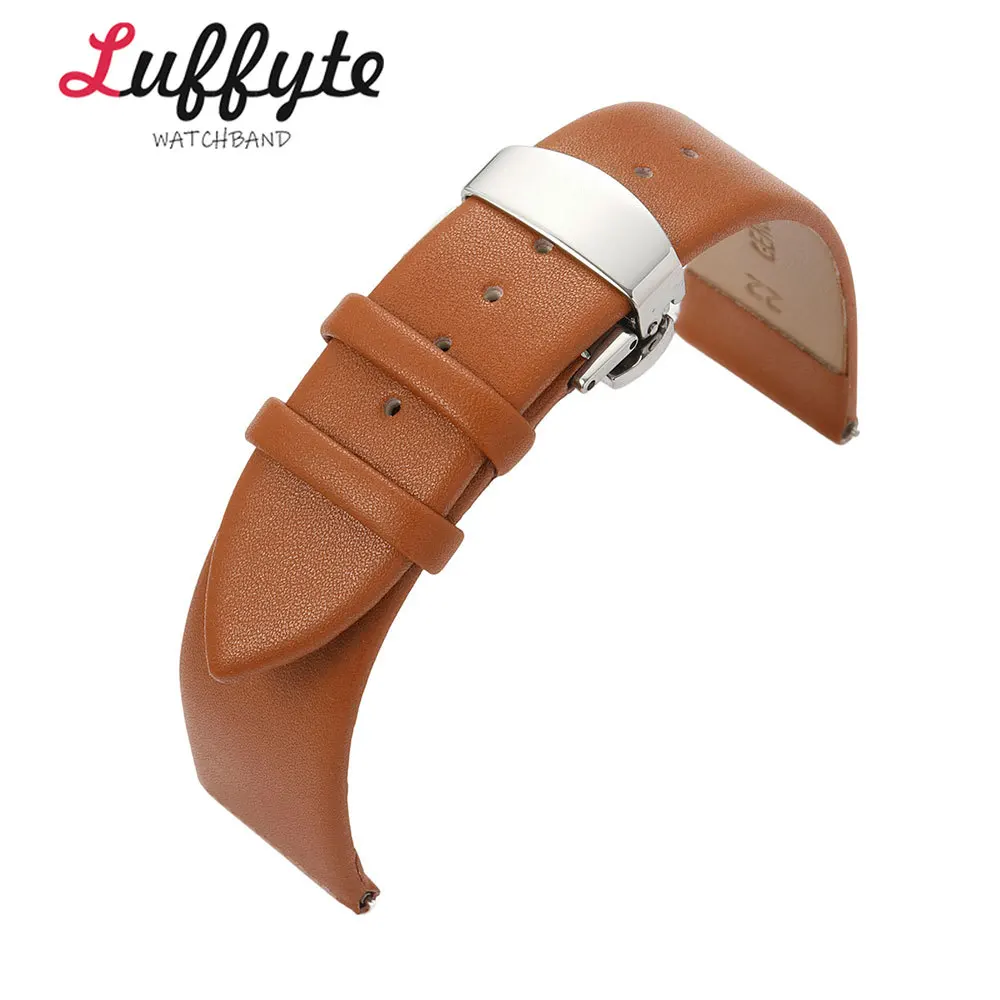 Ultradünnes Uhrenarmband aus PU-Leder, 18 mm, 20 mm, 22 mm, mit Schmetterlingsverschluss für Herren und Damen, weiches, modisches Ersatzarmband