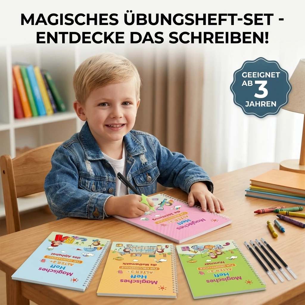 4pcs Reusable Magic German Practice Copybook Kid Grooved Handwriting Tracing Book with Pen Holder Preschool Learning Child Gift