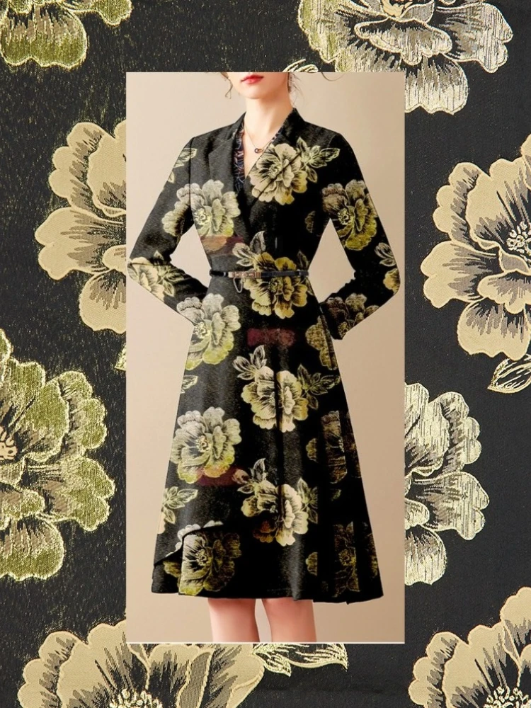 

Жаккардовая ткань с золотой проволокой, окрашенная в пряжу, платье с большими цветами, ветровка, одежда, брендовая модная дизайнерская одежда для шитья, оптовая продажа, ткань на метр