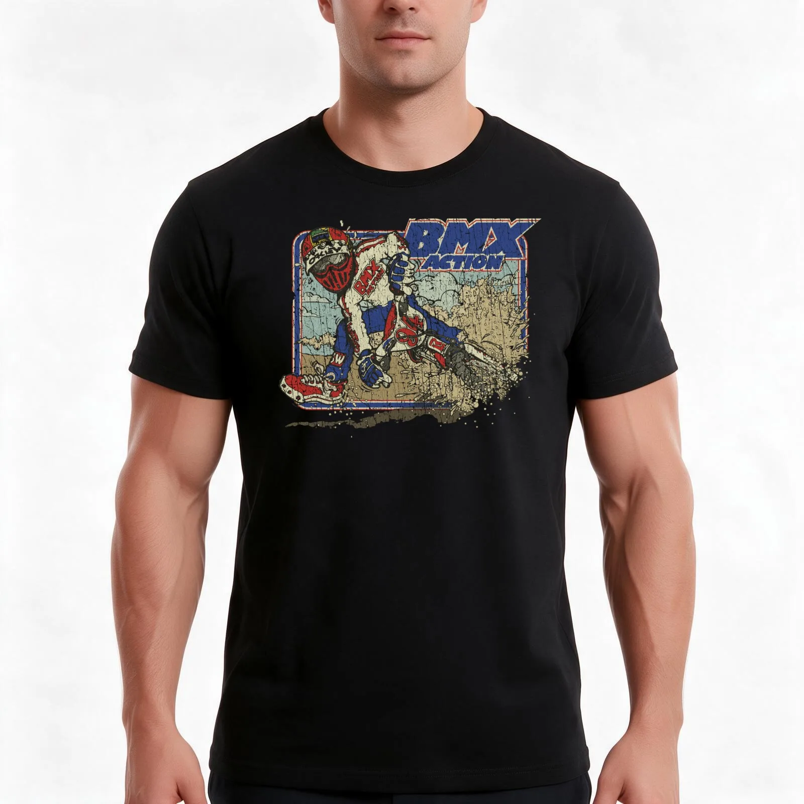 BMX Action Test Pilot 1982 T-Shirt, Summer Casual Cotton Tee, Oversized Streetwear Tops, Vintage Graphic Print, Unisex Men Women