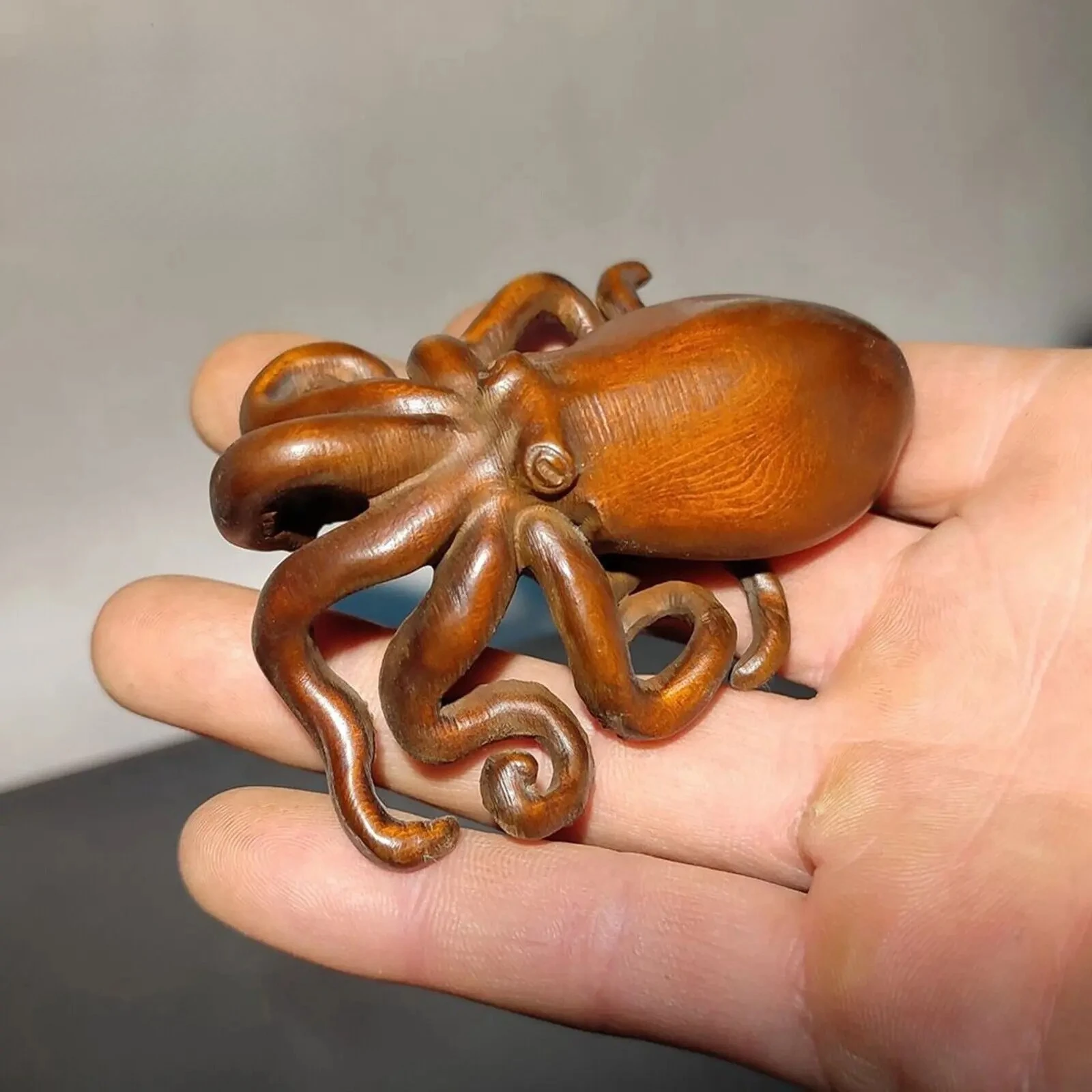 Vintage Wooden Octopus Statue Carving Wood Carved Figure Decor Children Gift Art