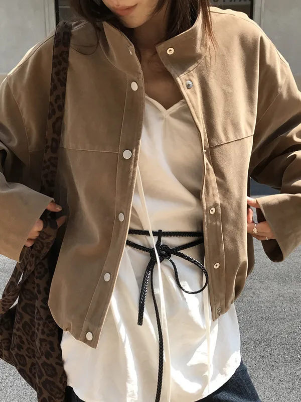 

Бархатный топ в стиле ретро American Deer Skin Long Sve Jaet, женский свободный дизайн, верхняя одежда на пуговицах, корейский сле