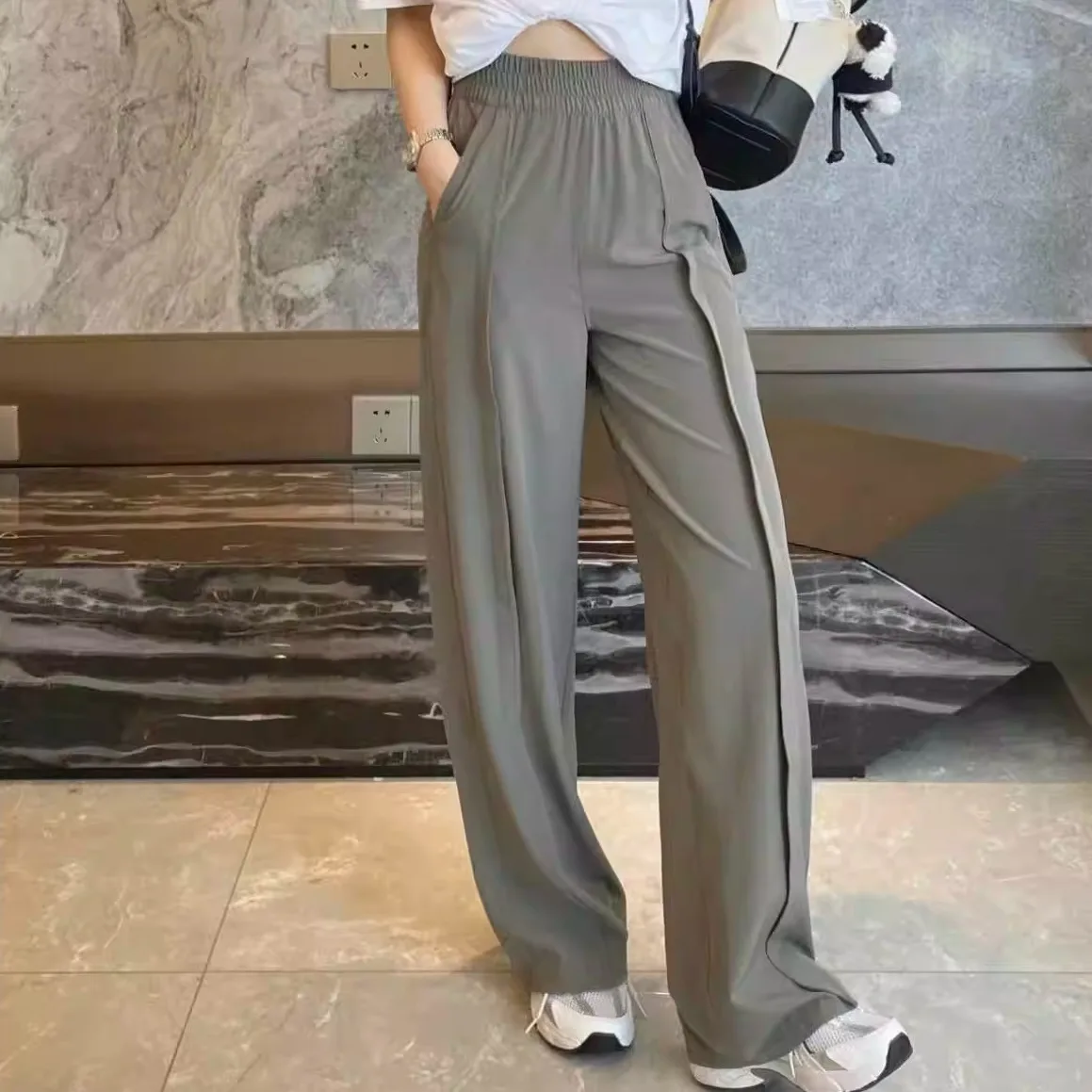 

LULU женские повседневные широкие брюки с высокой талией, плиссированные спереди, прямой крой, длинные брюки с эффектом похудения для деловых дам