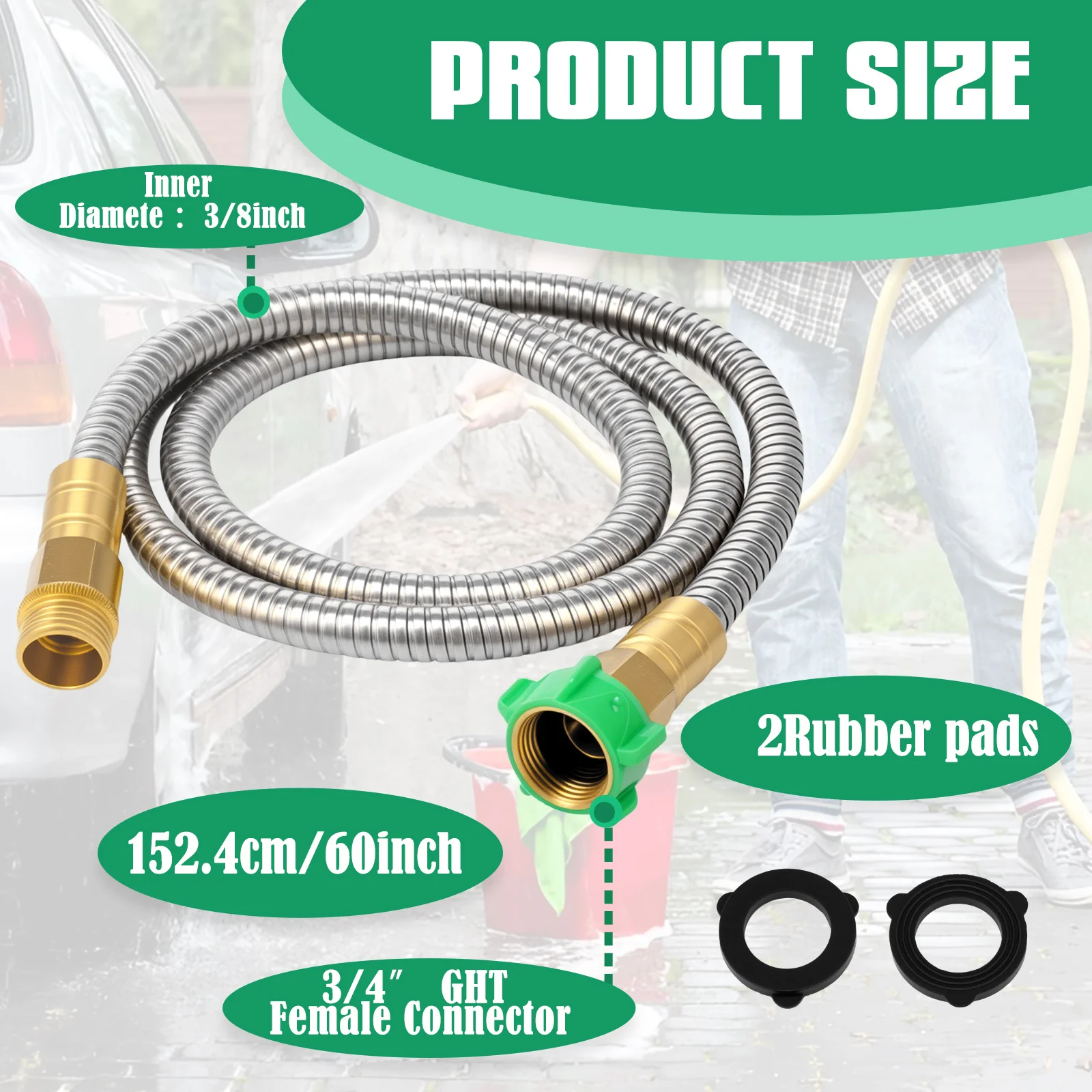 5Ft/3ft Garden Hose 304 Stainless Steel Leader Hose Extension Lightweight Water Hose Flexible Garden Water Outdoor Hose Non Kink