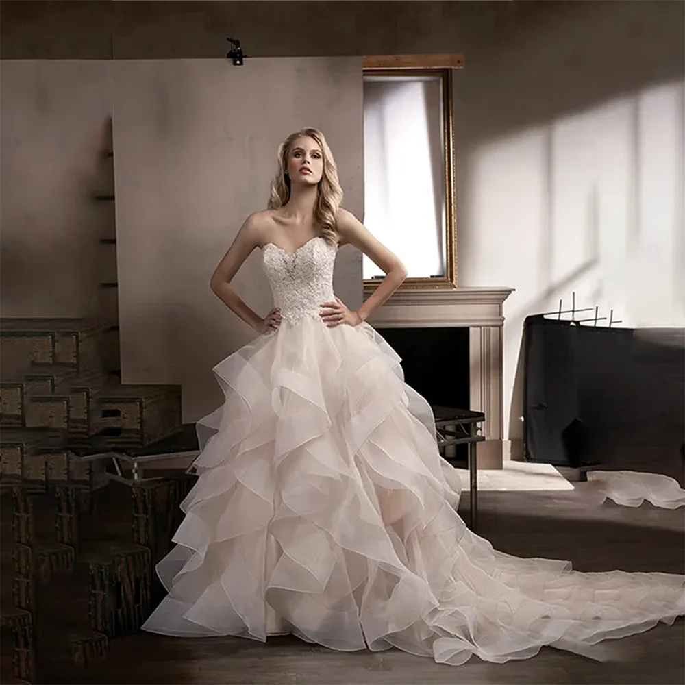 

Wedding Dress Bridal Dress Strapless Tulle Appliques Bride Gowns Elegant Formal Bridal Gown For Women Party Evening Wedding Gown