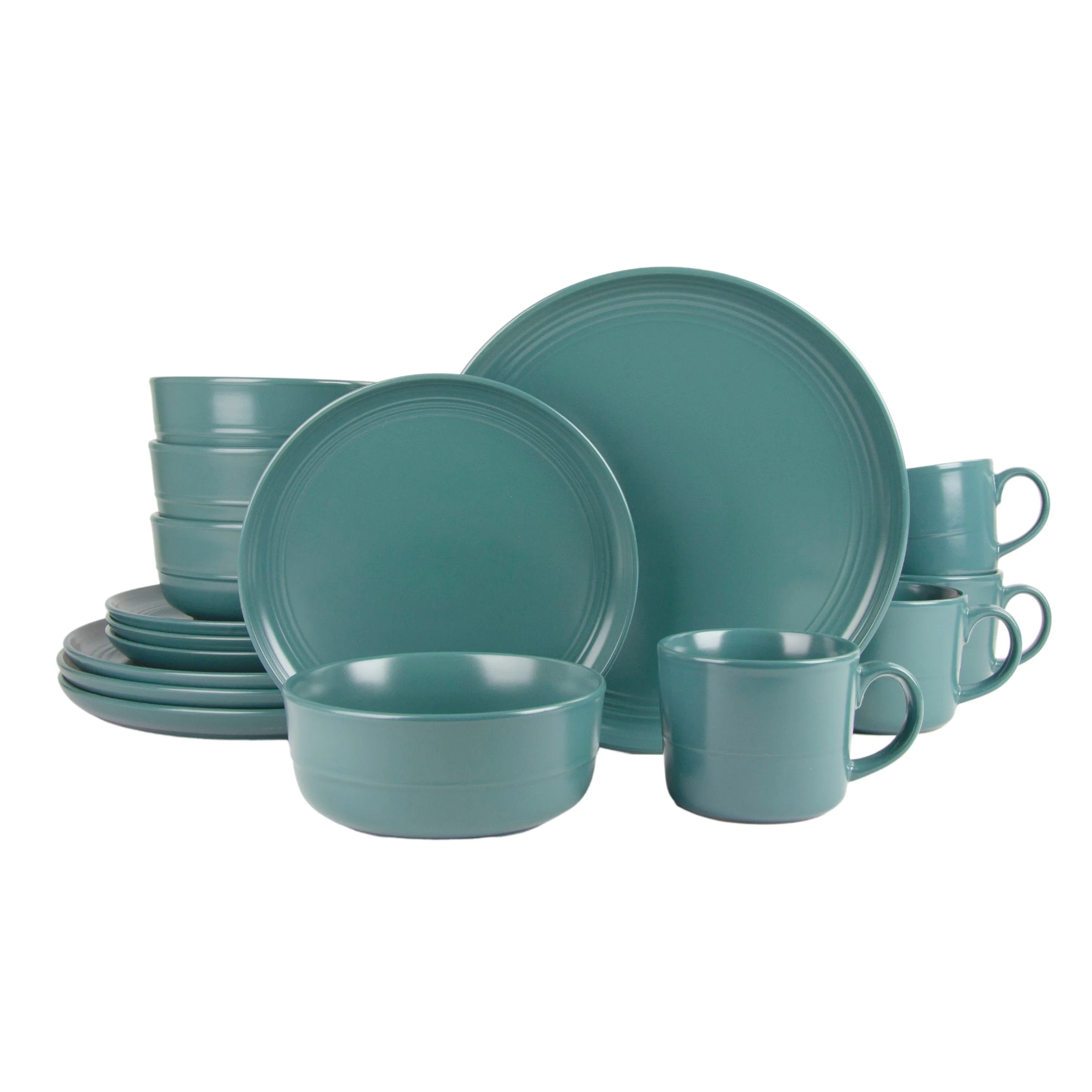 

Double Line 16-Piece Stoneware Dinnerware Set in Emerald Green