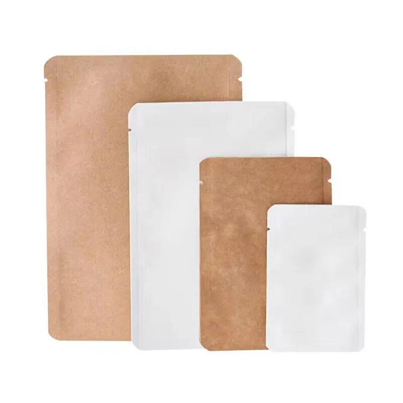 200pcs Sample Bag Kraft Paper Aluminium Film Top Open Heat Seal Coffee Powder Candy Tea Liquid Packaging Storage Bags