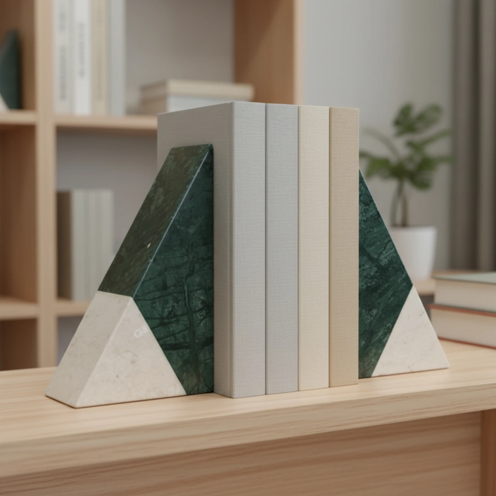 Marble Bookends Minimalist Stone Bookends Bookend with Flat Base Modern Book Stopper Sturdy for Readers, Bookshelf, Desk