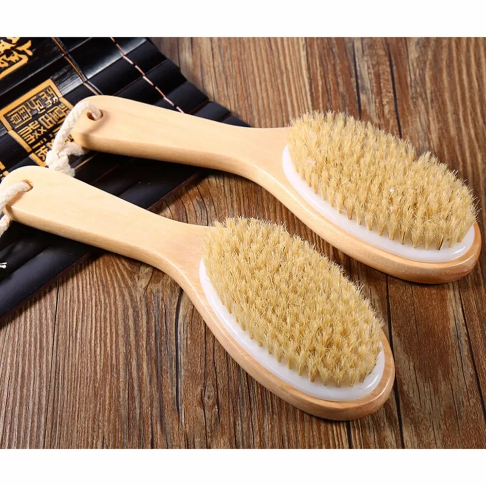 Cepillo corporal de madera para piel seca  exfoliación de cerdas naturales  masajeador de espalda  baño  ducha  Spa  depurador  cepillo de masaje