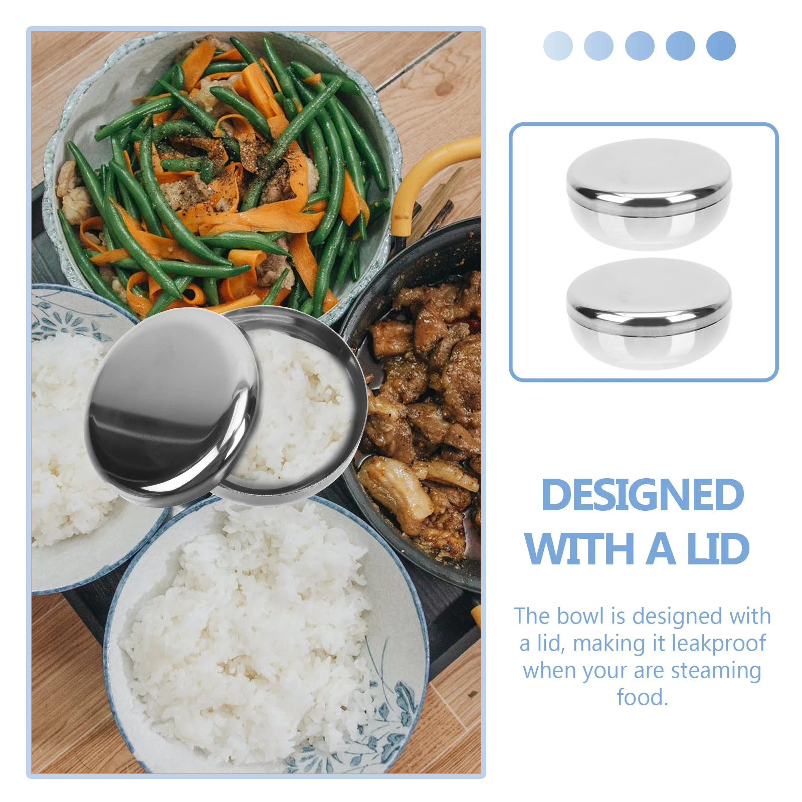 2 مجموعة أطباق من الفولاذ المقاوم للصدأ لوازم المطبخ غطاء مانع للتسرب لتبخير الطعام والمطاعم للاستخدام المنزلي وعاء الحساء على الطراز الكوري صغير #5