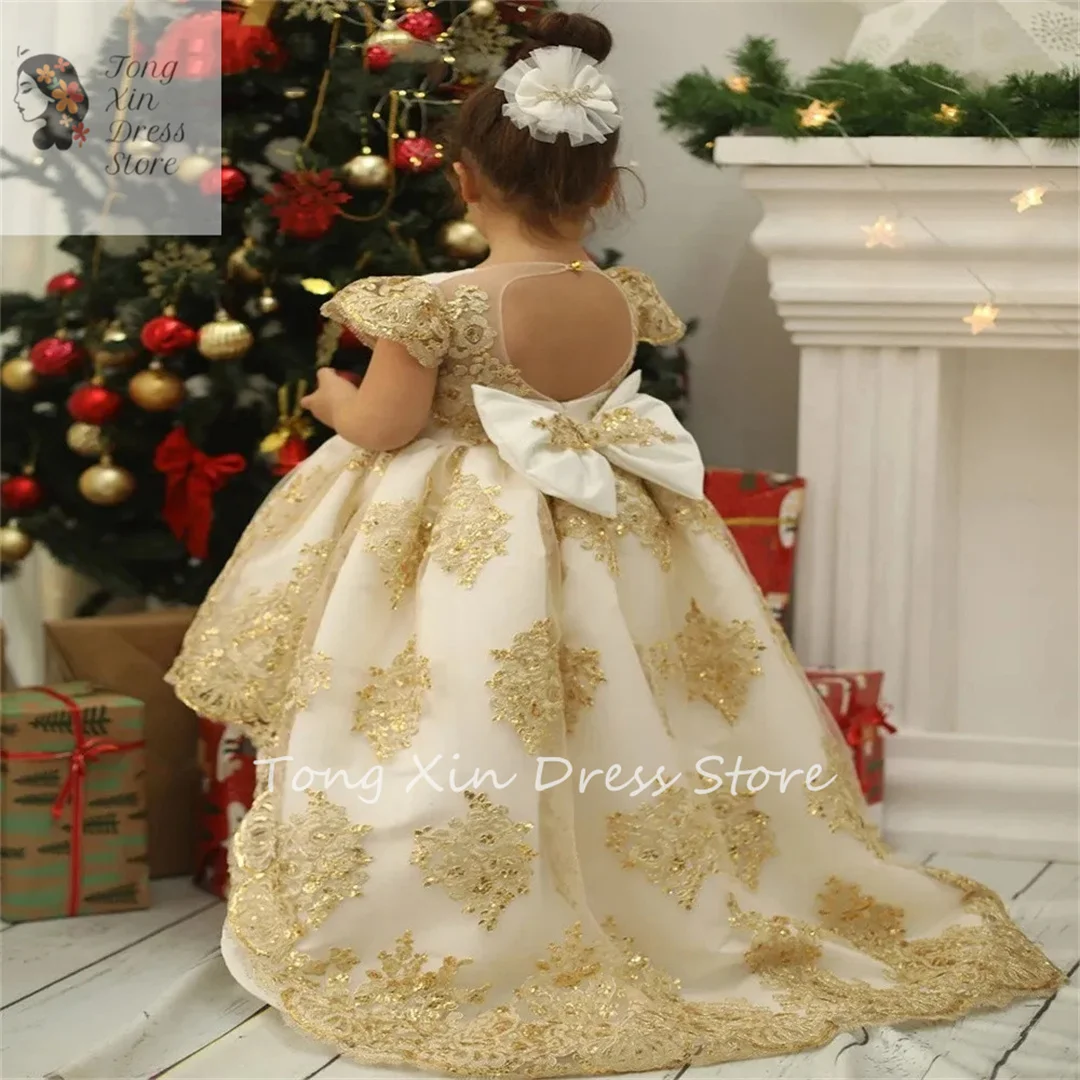 Luxury Flower Girl Dress Puffy Tulle Asymmetrical Length Baby Princess Party Gown Fairy Kids Dance First Communion Dress