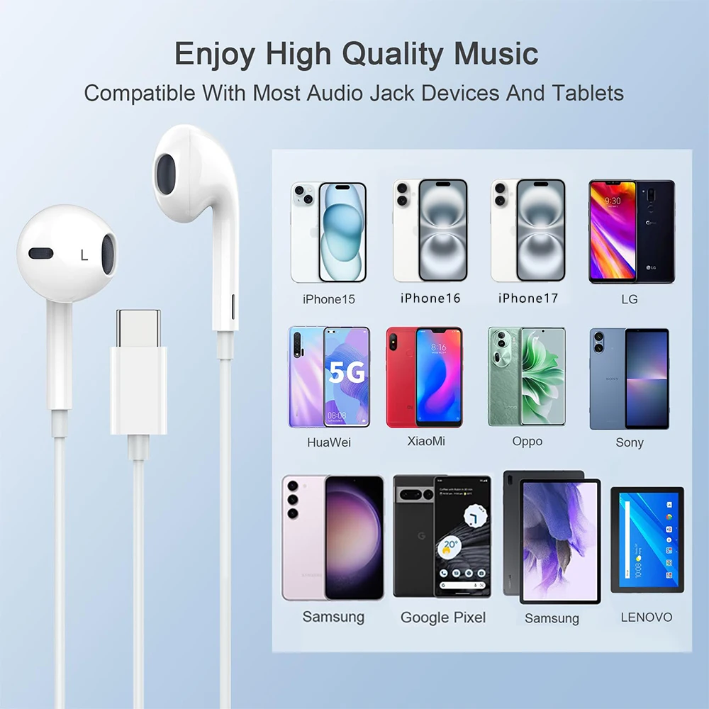 Оригинальные проводные наушники для Apple iPhone 17, 16, 15 Pro Max, USB C, наушники типа C с микрофоном, стереонаушники