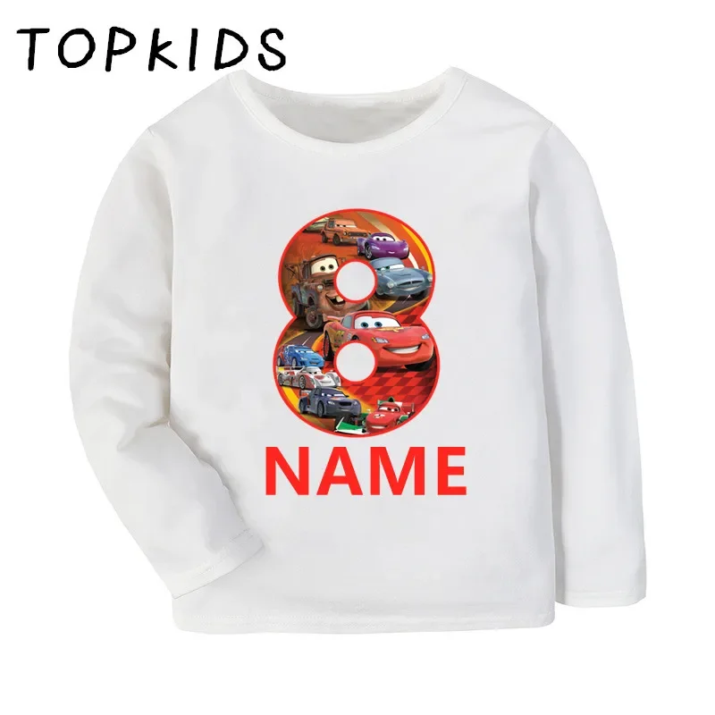 Camiseta de Disney Car Pixar Lightning McQueen para niños, 1, 2, 3, 4, 5, 6, 7, 8, 9 años, lazo de cumpleaños, camisetas de manga larga para niños,