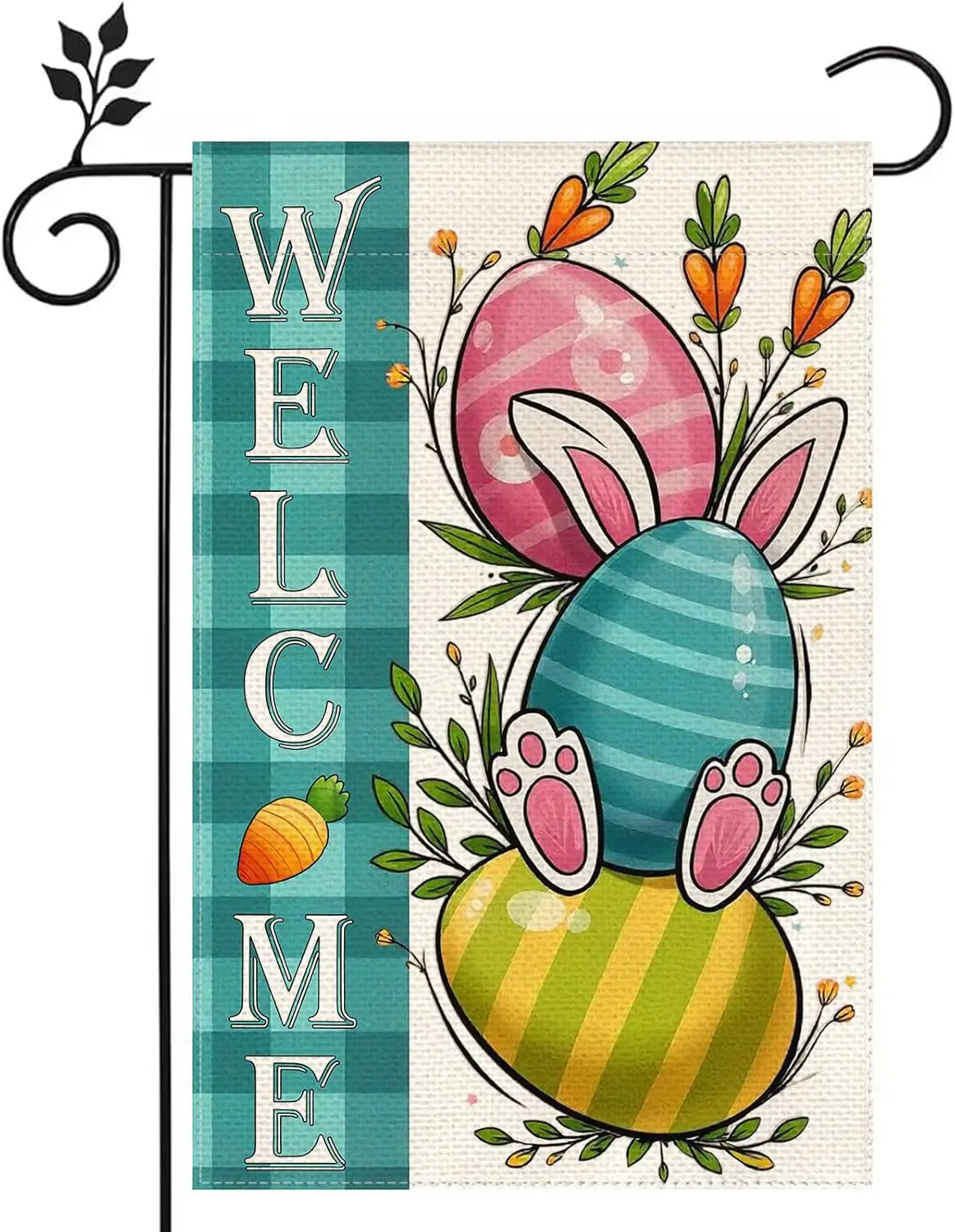 Welcome Easter Rabbits Eggs Gnome 12x18 inch Double-side Burlap Garden Flag Home Outdoor Yard Holiday Spring Decoration Flag zzo