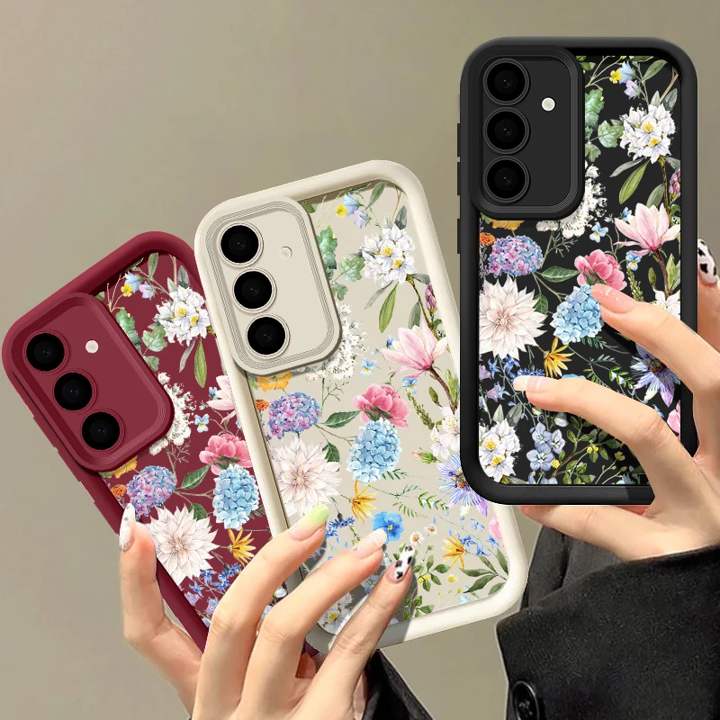 Hydrangea Flower Pattern Phone Case For Samsung Galaxy S24 S23 S22 S21 Ultra 23 24 FE A55 A52 A53 A54 A35 A34 A14 A15 5G Covers