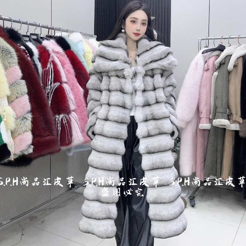 High-end Gray Gradient Totoro Long Coat with Thickened Collar 2025 New Luxurious Fur Winter Coat for Women Fluffy Jacket