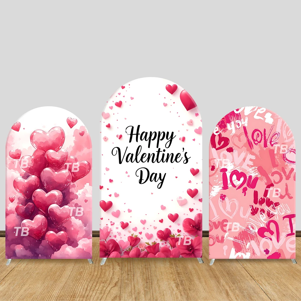 

Happy Valentine's Day Arch Backdrop Cover Pink Heart Theme Party Decor Photo Booth Background Romantic Holiday Celebration