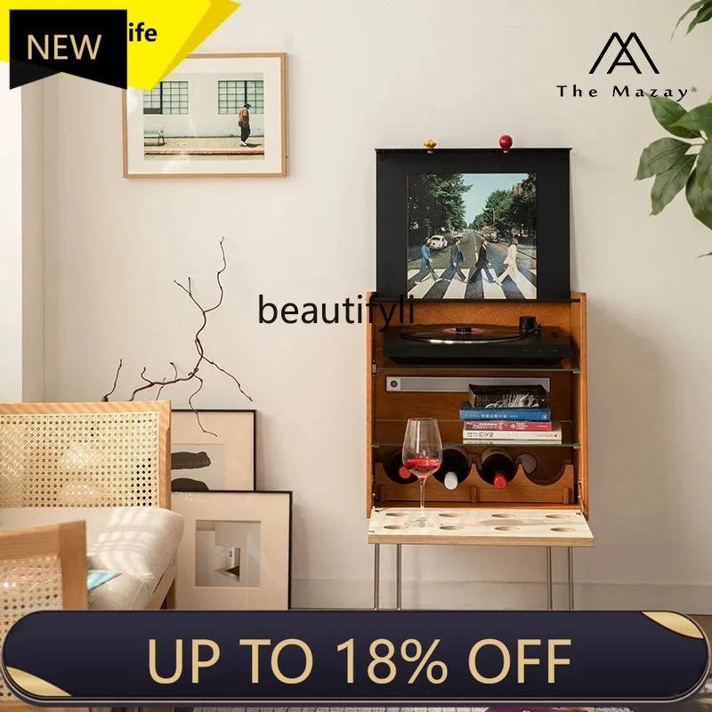 

P178 Nordic Vintage Solid Wood Side Cabinet Living Room Retro Storage Cabinet Wine Cabinet 5