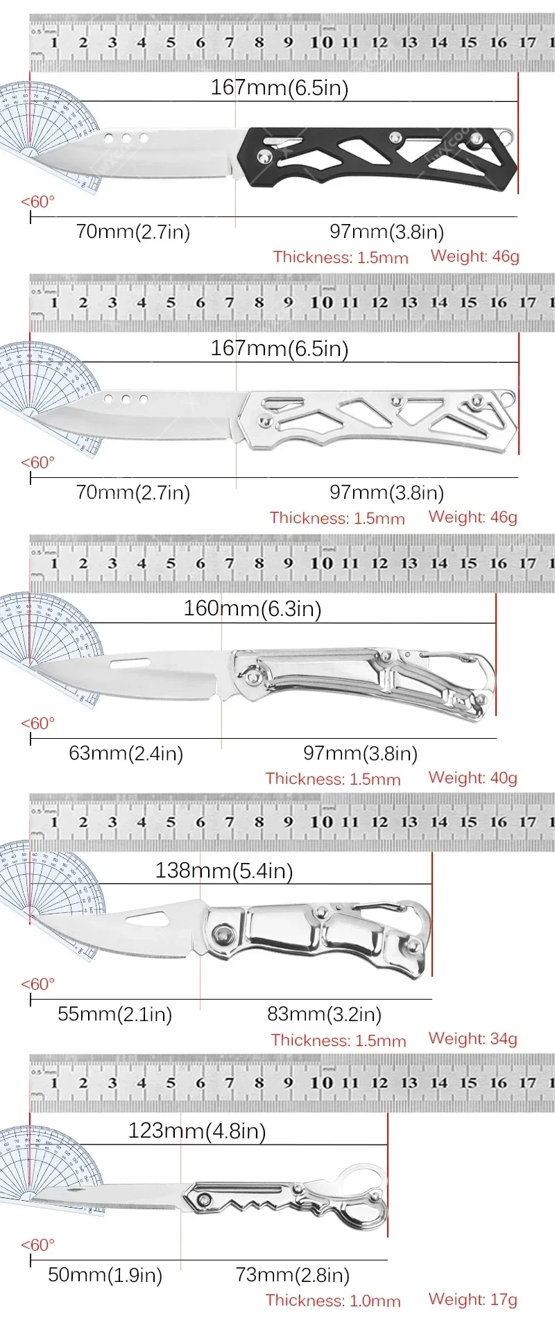 5PCS Pocket Folding Fruit Knife Set Stainless Steel Knife with Non-slip Handle for Kitchen Accessories Meat Fish Cooking image 6