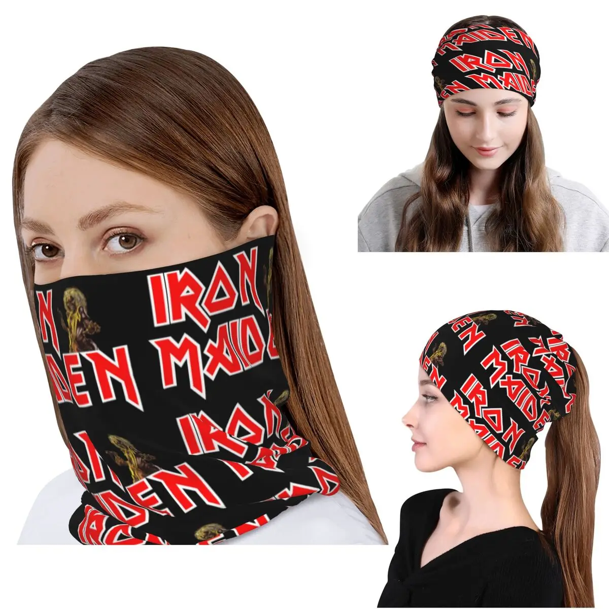 Pañuelo para el Cuello con Diseño Retro de Iron Maiden, Bufanda, Máscara Facial Cálida, Gorro para Hombres y Mujeres Adultos, para Todas las Temporadas